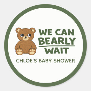 Sticker Rond Baby Shower Minimaliste et Mixte Ourson en Peluche