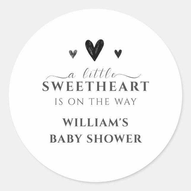 Sticker Rond Baby shower minimaliste noir petit amoureux (Devant)