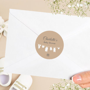 Sticker Rond Baby Shower Minimaliste Sable Boho