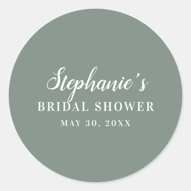 Sticker Rond Baby Shower Minimaliste Vert Sauge et Blanc (Devant)