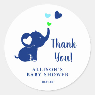Sticker Rond Baby shower minimum Merci éléphant bleu bleu 