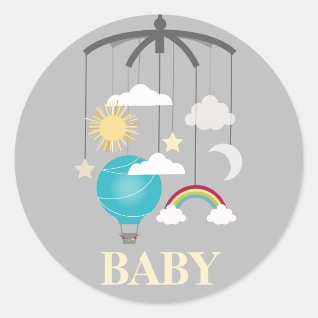 Sticker Rond Baby shower mobile à ballon à air chaud - bleu (Devant)