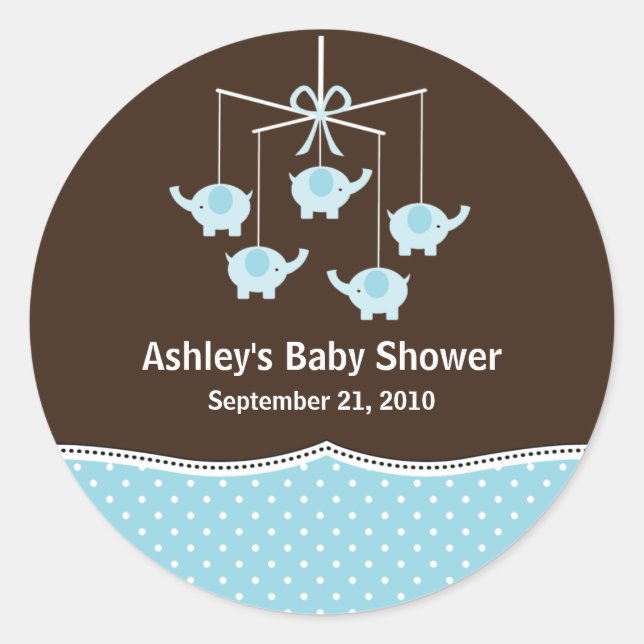 Sticker Rond Baby shower mobile Blue & Brown Elephant (Devant)