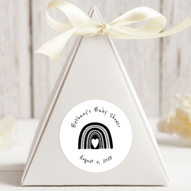 Sticker Rond Baby shower moderne Black White Rainbow (Créateur téléchargé)