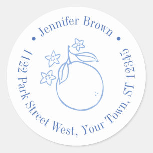 Sticker Rond Baby Shower Moderne Bleu Et Blanc Citron