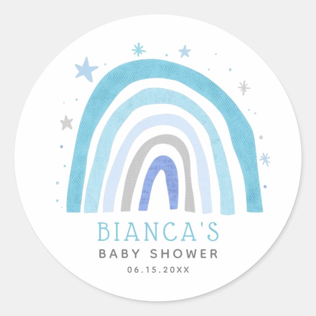 Sticker Rond Baby shower moderne Blue Rainbow Boho (Devant)
