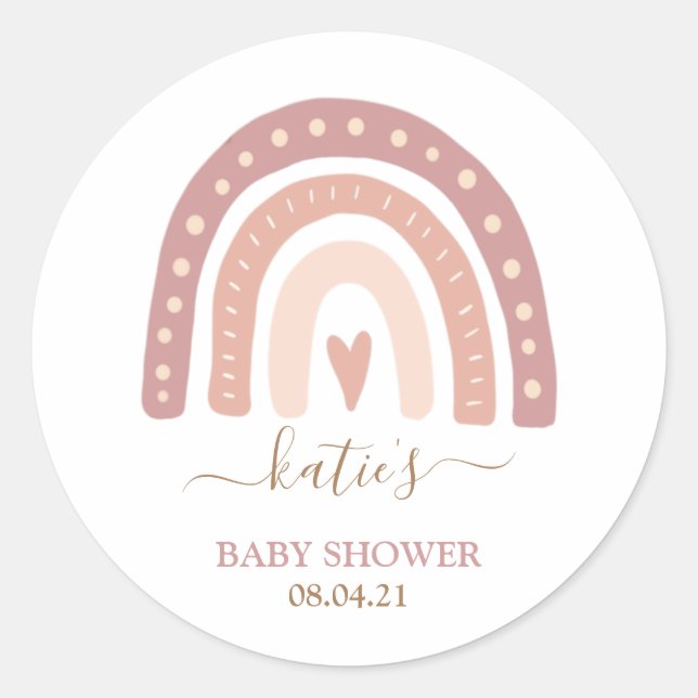 Sticker Rond Baby shower moderne Blush Rose Rainbow Girl (Devant)