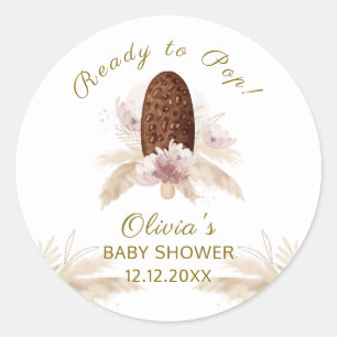 Sticker Rond Baby shower moderne Boho Floral Glace Crème Popcic