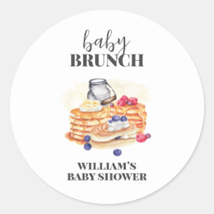 Sticker Rond Baby shower moderne de brunch au lait Berry Pancak