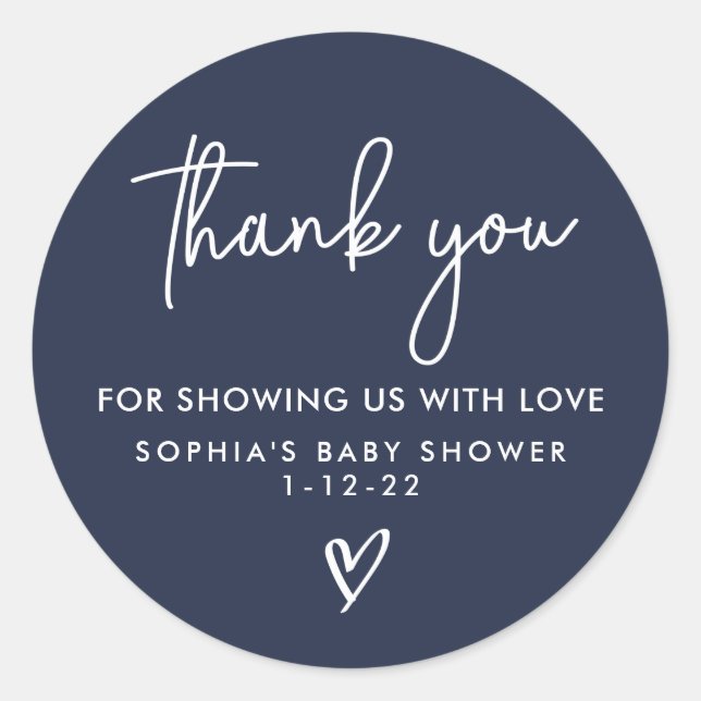 Sticker Rond Baby shower moderne de saumoneaux bleu marine (Devant)