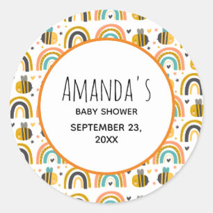Sticker Rond Baby shower Motif de mignet Bumble Bee et Rainbows