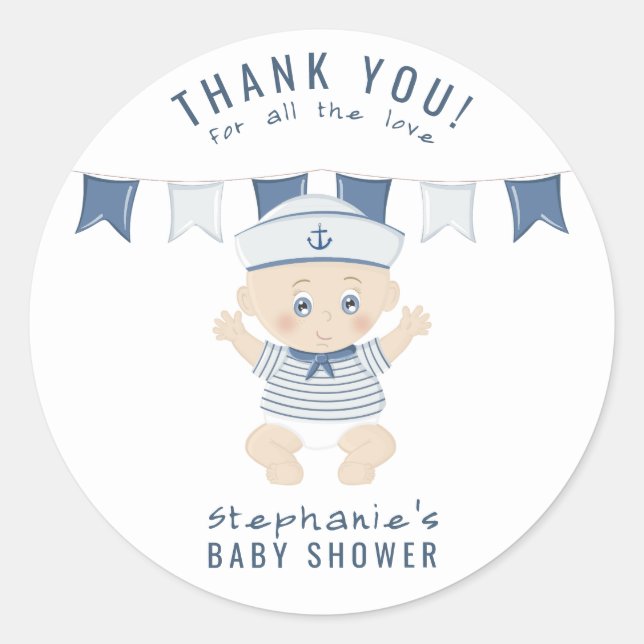 Sticker Rond Baby shower Nautical Baby Boy (Devant)