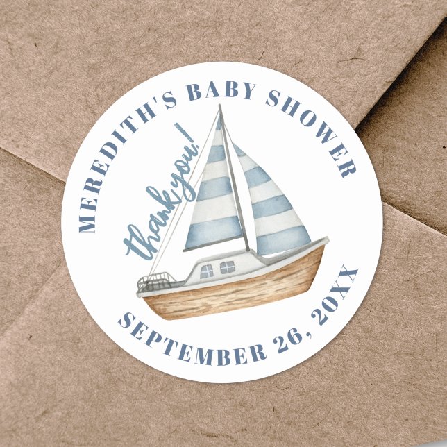 Sticker Rond Baby shower nautique (Sailboat Nautical Baby Shower Classic Round Sticker)