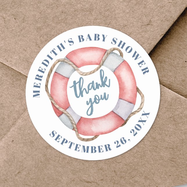 Sticker Rond Baby shower Nautique (Nautical Lifesaver Baby Shower Classic Round Sticker)