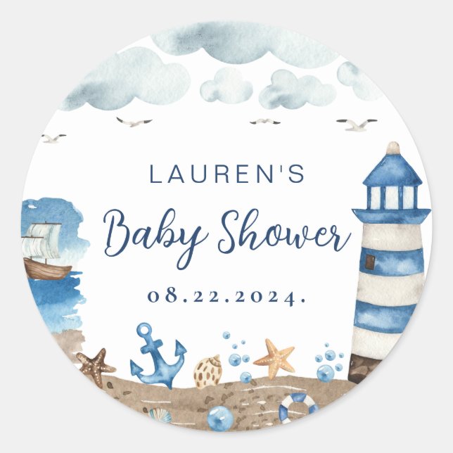 Sticker rond Baby shower nautique (Devant)