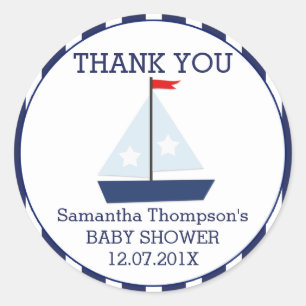 Sticker Rond Baby shower nautique Bateau à voile Favoriser Stic