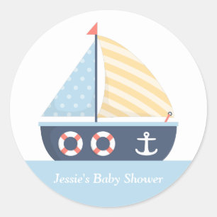 Sticker Rond Baby shower nautique de voilier élégant