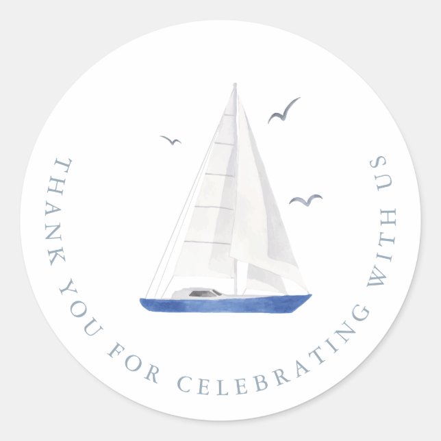 Sticker Rond Baby shower nautique minimal Ahoy Boy's (Devant)