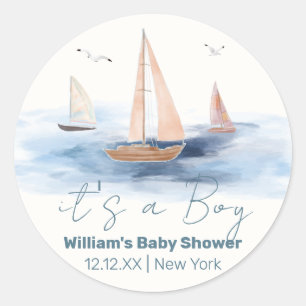 Sticker Rond Baby shower nautique minimaliste neutre