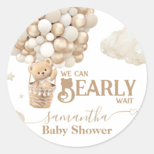 Sticker Rond Baby shower neutre d'attente de l'ours en peluche