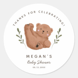 Sticker Rond Baby shower neutre de l'ours de bébé