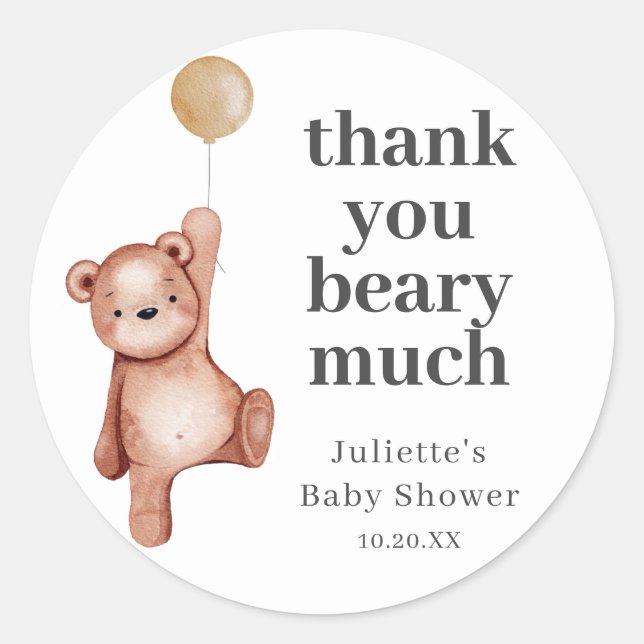 Sticker Rond Baby shower neutre de l'ours en peluche (Devant)