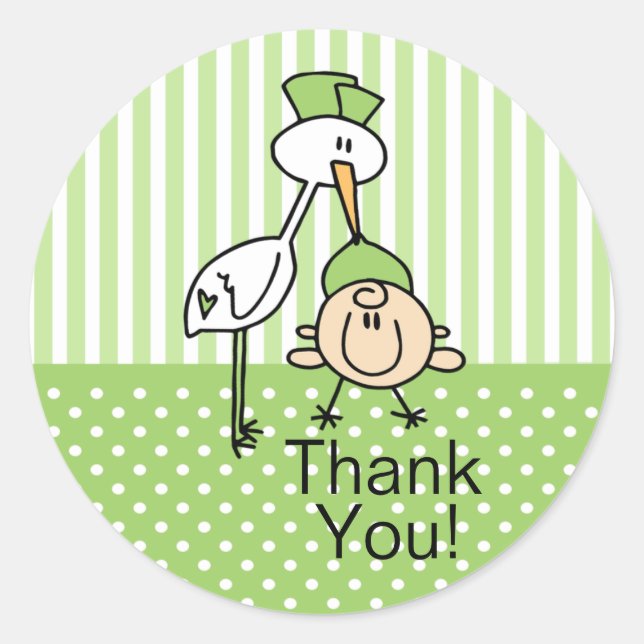 Sticker Rond Baby shower neutre en Merci de cigogne (Devant)