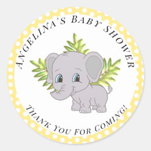 Sticker Rond Baby shower neutre entre les genres Eléphant