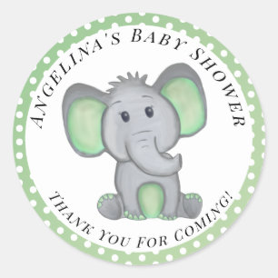 Sticker Rond Baby shower neutre entre les sexes Merci d'éléphan