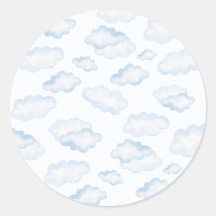 Sticker Rond Baby shower nuage bleu aquarelle