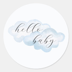 Sticker Rond Baby shower nuage bleu aquarelle
