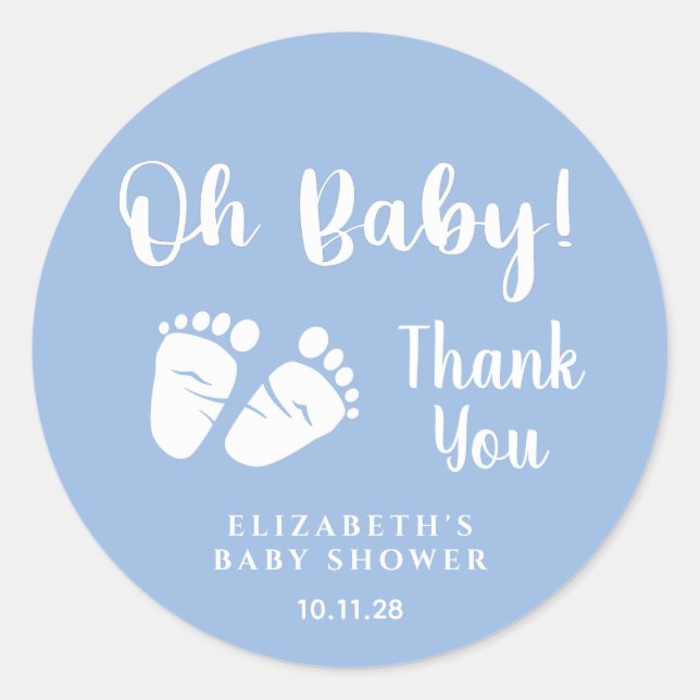 Sticker Rond Baby shower Oh Baby Feet Merci bleu (Devant)