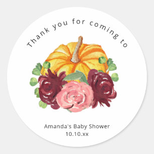 Sticker Rond Baby shower orange aquarelle Citrouille