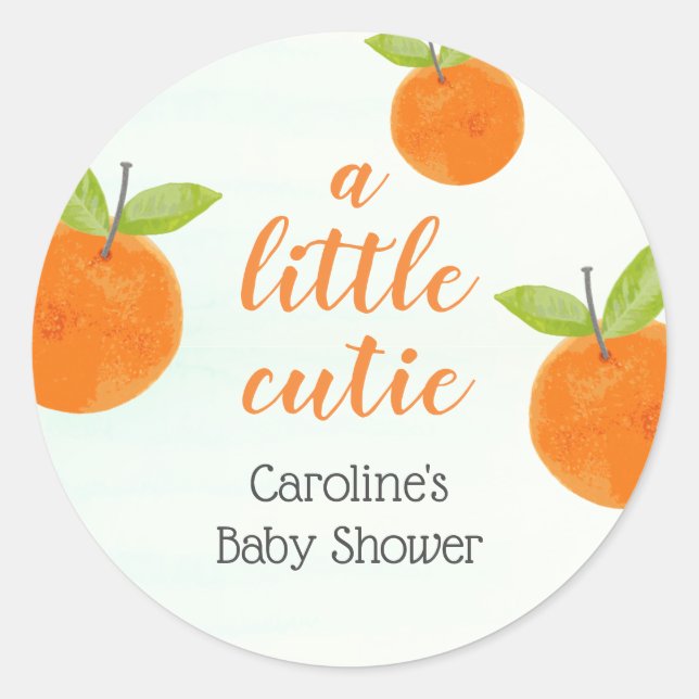 Sticker Rond Baby shower orange Little Cutie (Devant)