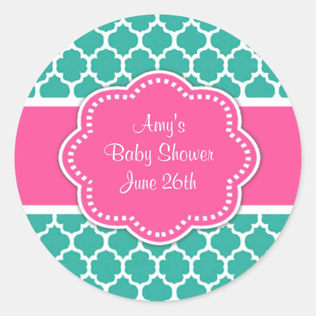 Sticker Rond Baby shower ou anniversaire turquoise rose Quatref (Devant)