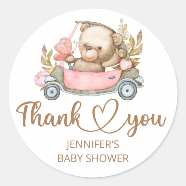 Sticker Rond Baby shower ours bébé en peluche (Devant)