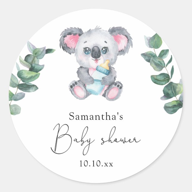 Sticker Rond Baby shower Ours de Koala (Devant)