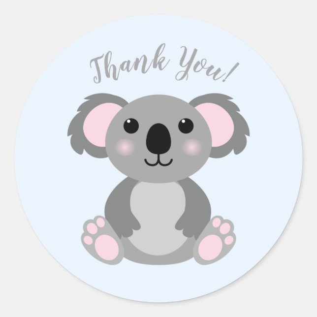 Sticker Rond Baby shower Ours de Koala bleu (Devant)
