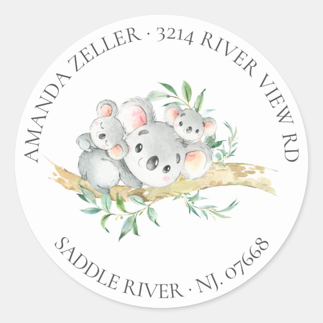 Sticker Rond Baby shower Ours de Koala Twin Cute Retour (Devant)