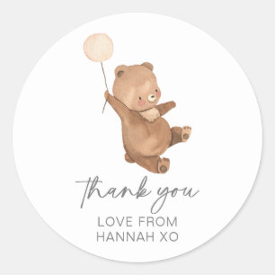 Sticker Rond Baby shower Ours en Teddy - Balloon en Crème -