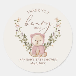 Sticker Rond Baby shower Ours En Teddy Rose Favoriser