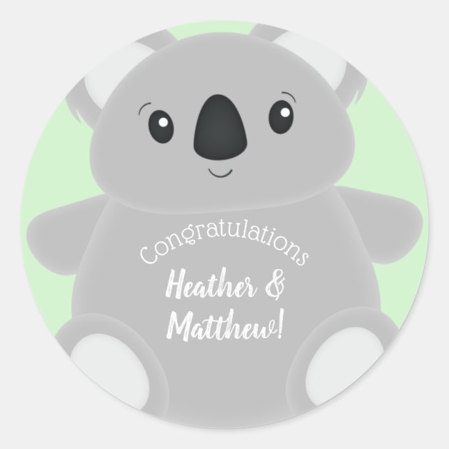 Sticker Rond Baby shower Ours Koala Vert (Devant)