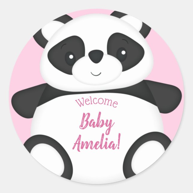 Sticker Rond Baby shower Ours Panda Rose (Devant)