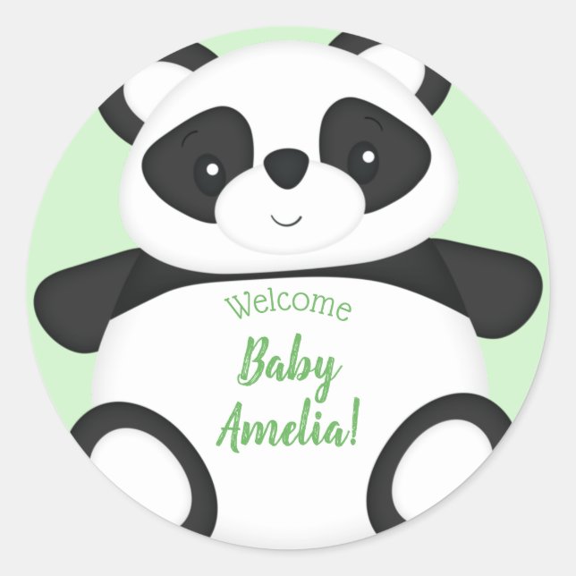 Sticker Rond Baby shower Ours Panda Vert (Devant)