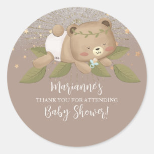 Sticker Rond Baby shower Ours Parties scintillant Bohemian Star
