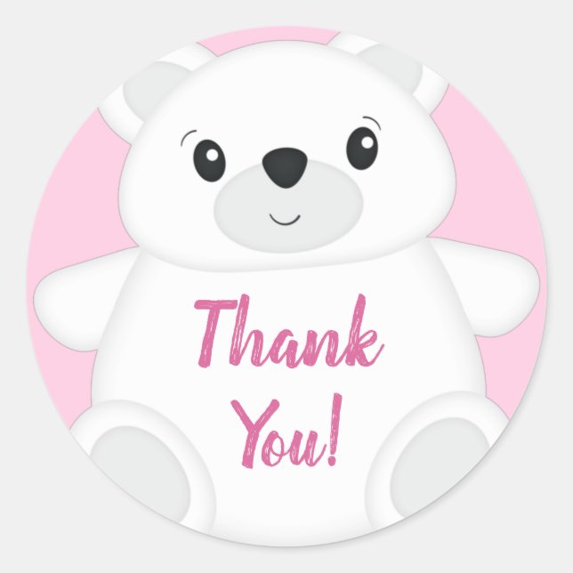 Sticker Rond Baby shower Ours rose (Devant)