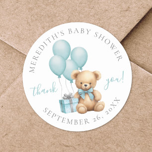 Sticker Rond Baby shower ourson bleu