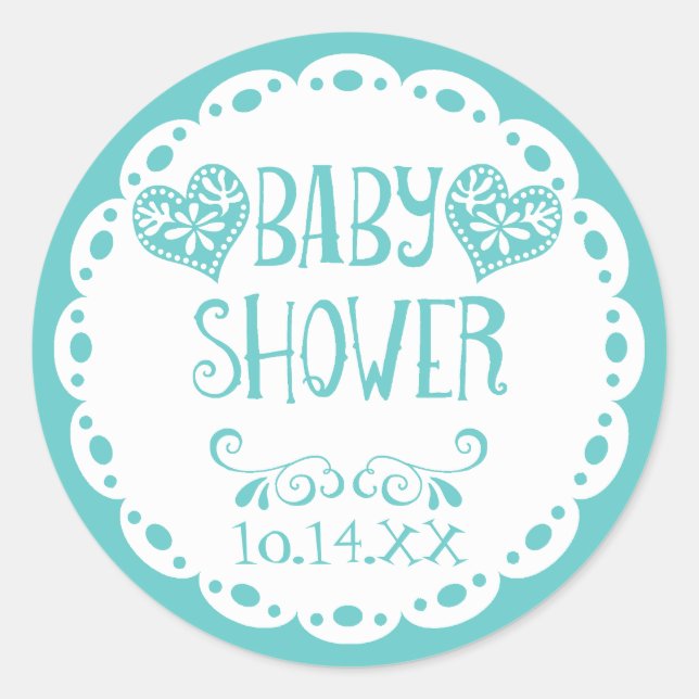 Sticker Rond Baby shower Papel Picado Aqua Blue Fiesta Envelopp (Devant)