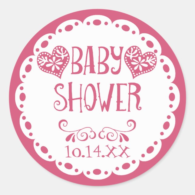 Sticker Rond Baby shower Papel Picado Enveloppe Fiesta rose cha (Devant)