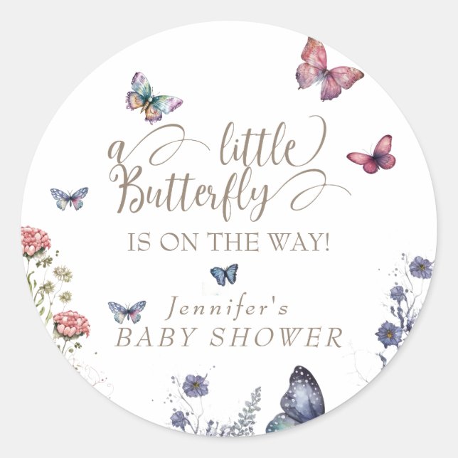 Sticker Rond Baby shower papillon (Devant)